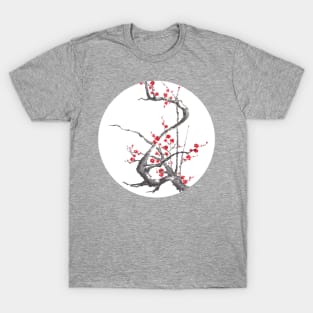 Chinese plum tree blossom sumi-e painting T-Shirt